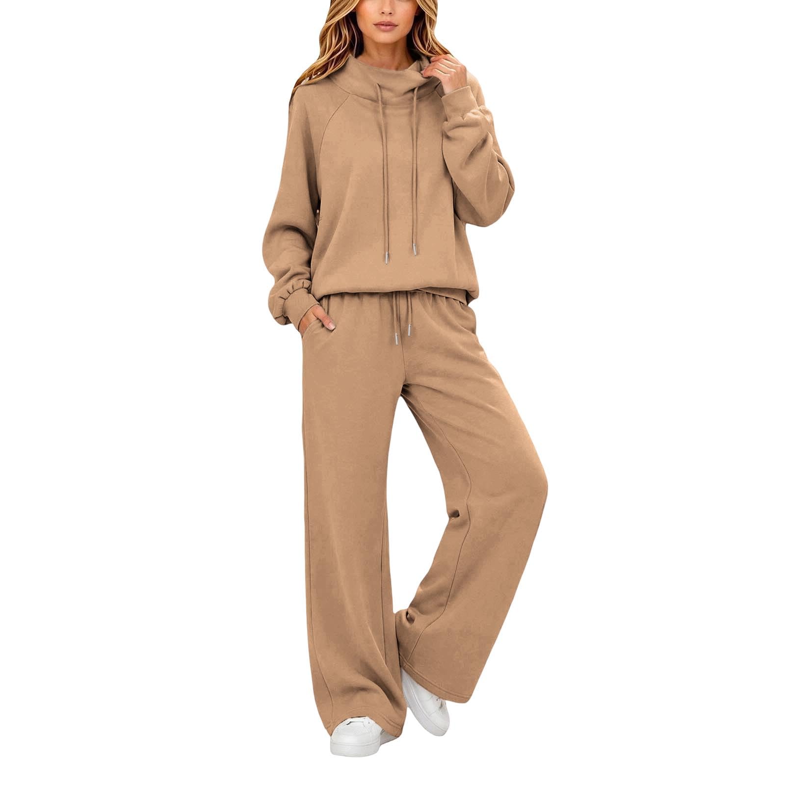 Conjunto de chándal para mujer, para otoño, invierno, gimnasio, entrenamiento, ropa de descanso, cuello alto, sudadera de gran tamaño, pierna ancha, conjunto deportivo de 2 piezas, conjunto deportivo