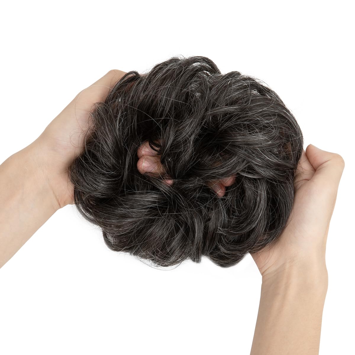 SARLA Messy Bun Hair Piece for Womens Synthetic Scrunchies Buns Extension Hairpieces Updo Pony Tail Pepper Grey - Image 3