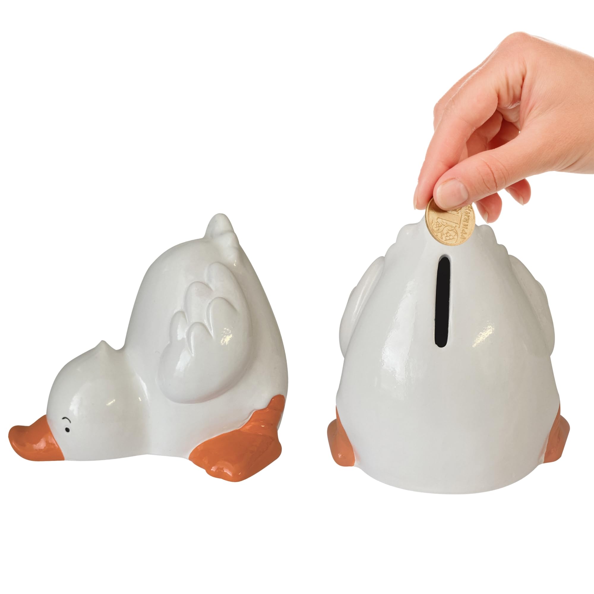 House of Marbles Mucky Ducky Money Box - Ceramic Duck Piggy Bank for Kids & Adults, Coin Saving Bank Gift