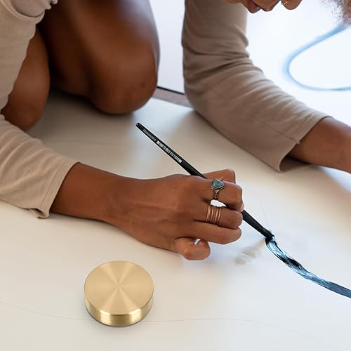 Miniatura 6 de Yardwe Pisapapeles de latón redondo bloque chino caligrafía pisapapeles Sumi dibujo pisapapeles latón pisapapeles escritorio hogar oficina