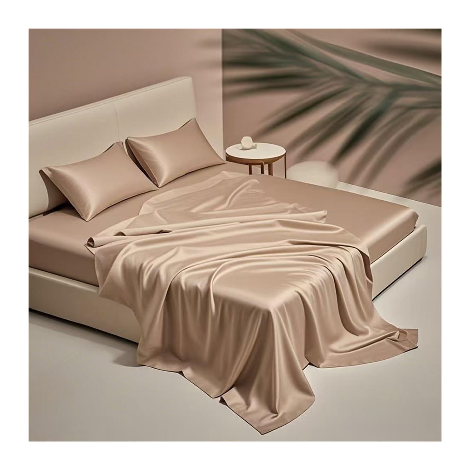 Sábana Plana de Satén Sábana Encimera Cama de 90 a 200cm de Tencel de Lujo de Seda Refrescante Extra Suaves(Camel,180x230cm)