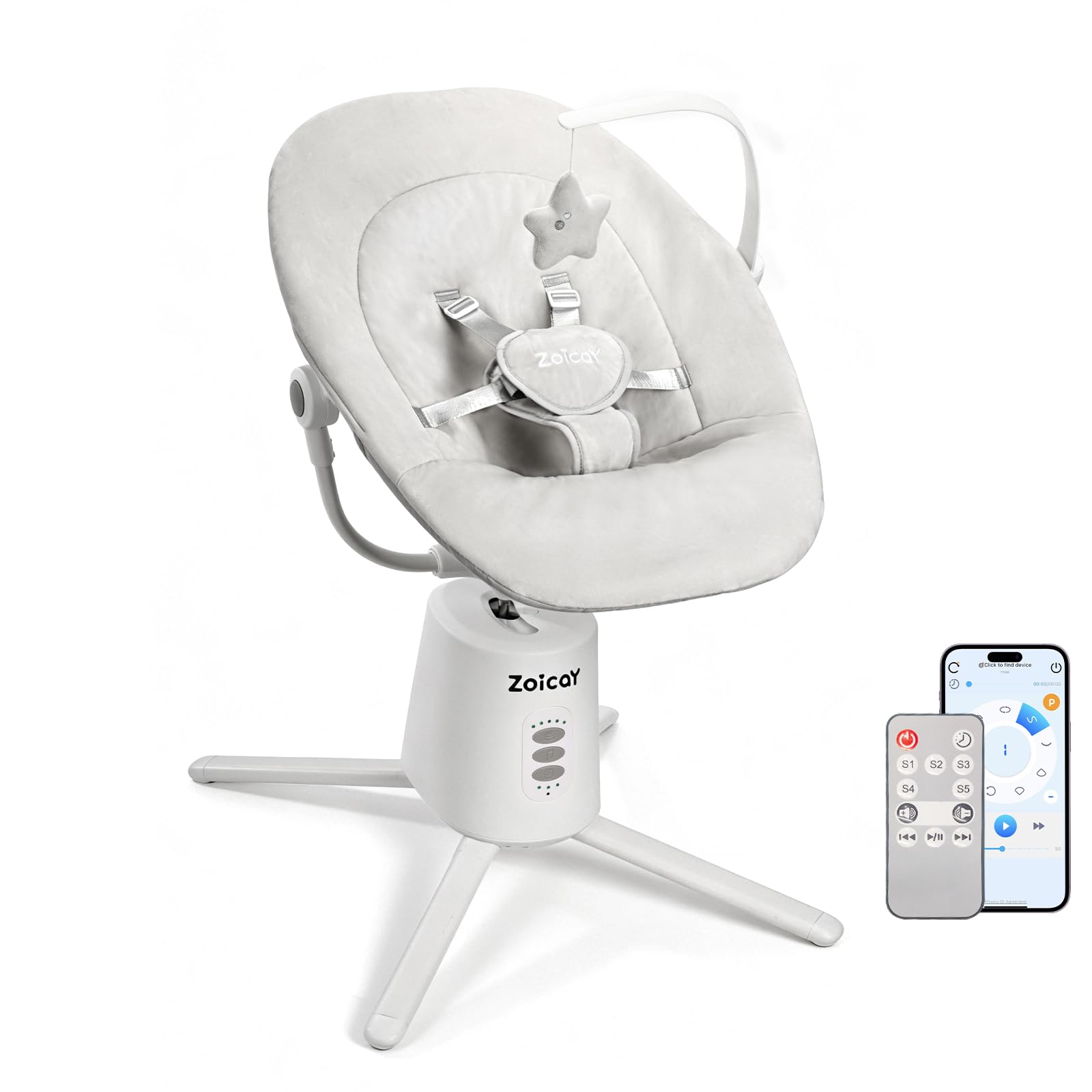 Transat Bebe Electrique Zoicay Balancelle Bebe Electrique 3 Modes avec Inclinaison Réglable, fonction de Timing et Musique Télécommande Bluetooth contrôle pour intérieure et extérieure (Blanc)