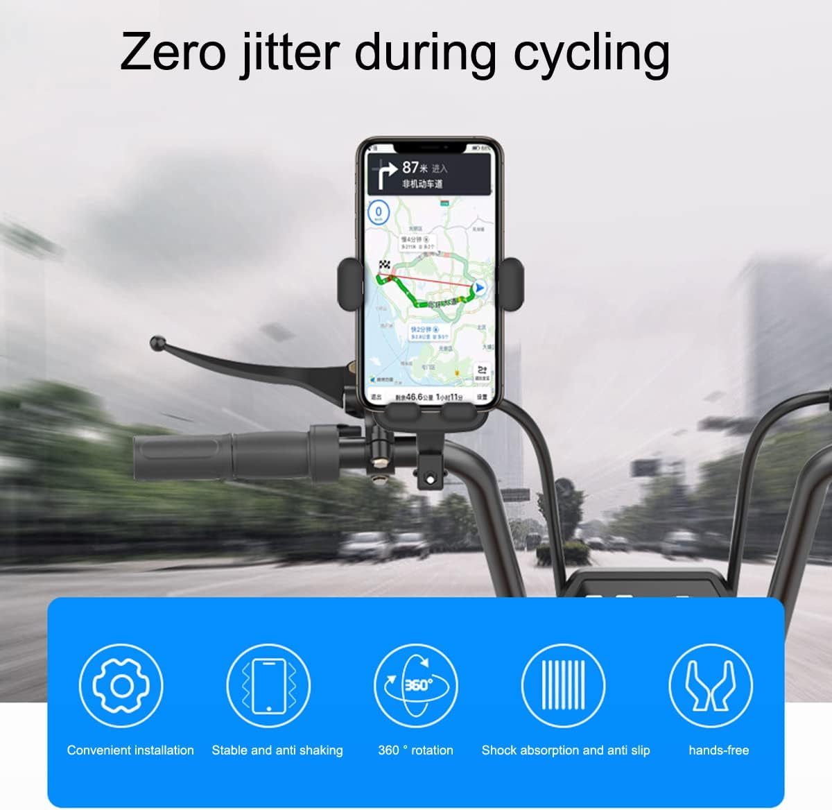 Bike Handlebar Phone Holder, Motorcycle Phone Mount Motorcycle Handlebar Phone Clamp, Scooter Phone Clip for iPhone 6/7/8/X/11/12/13/14 Series ， and More 4.7" - 6.8" Cellphone (Dark Gray)
