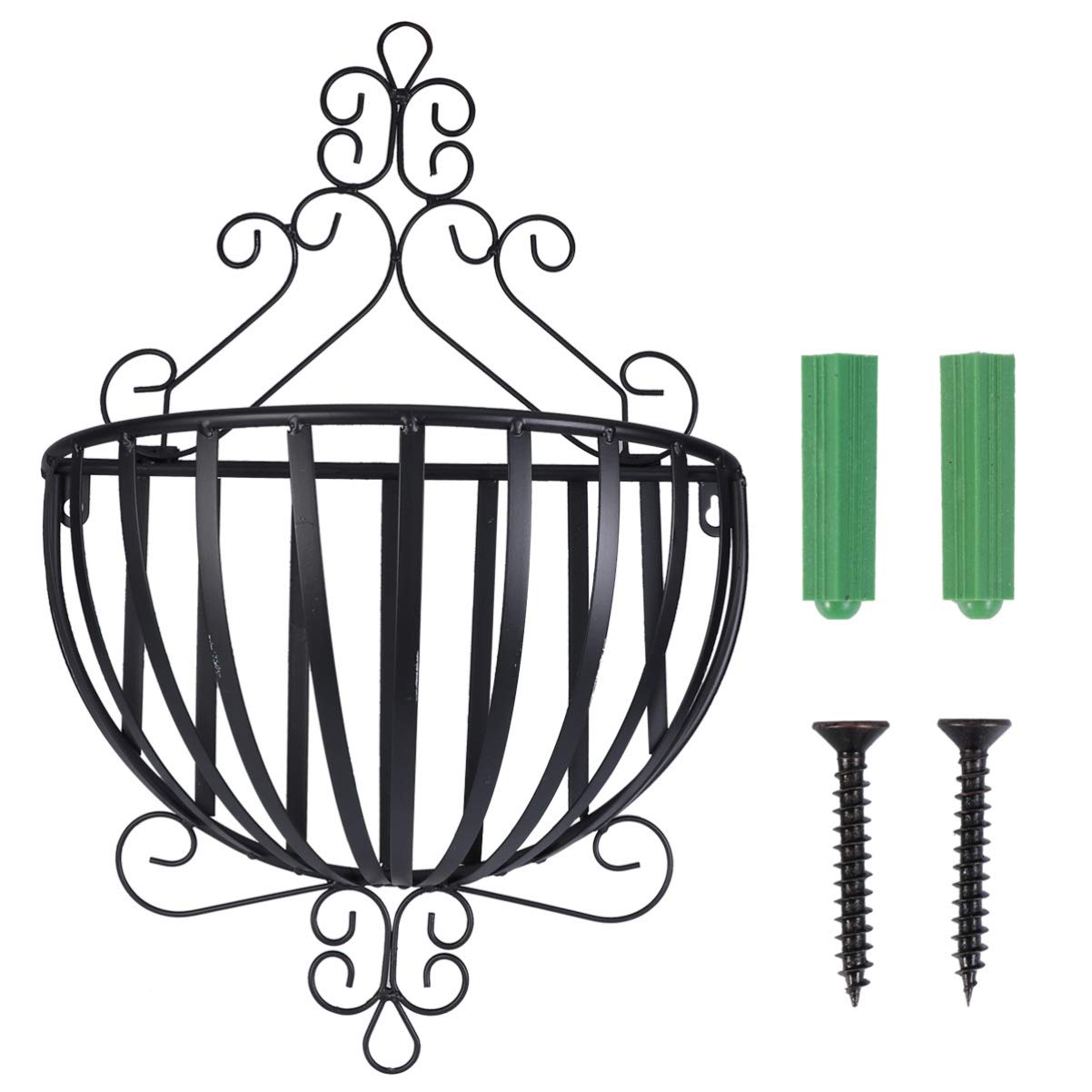 Yardwe Hängend Blumentopf Metall Wand Blumen-Korb Halb Rund Wandvasen Wandmontage Blumenampel Hängeampeln Shabby Landhausstil Balkon Garten Deko Wanddekoration 53x35x16cm Schwarz