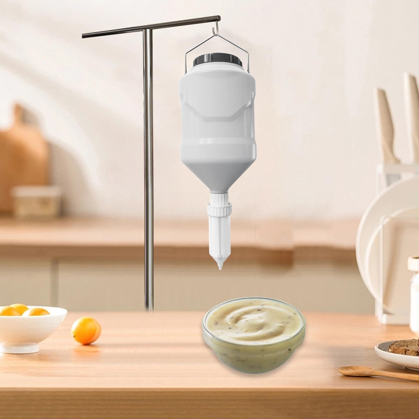 Dispensador de Salsas, 3 L, Colgante, Botella Exprimible para Salsas, Especias Y Zumos – Ideal para Picnics, Barbacoas Y Acampadas, Blanco, Individual