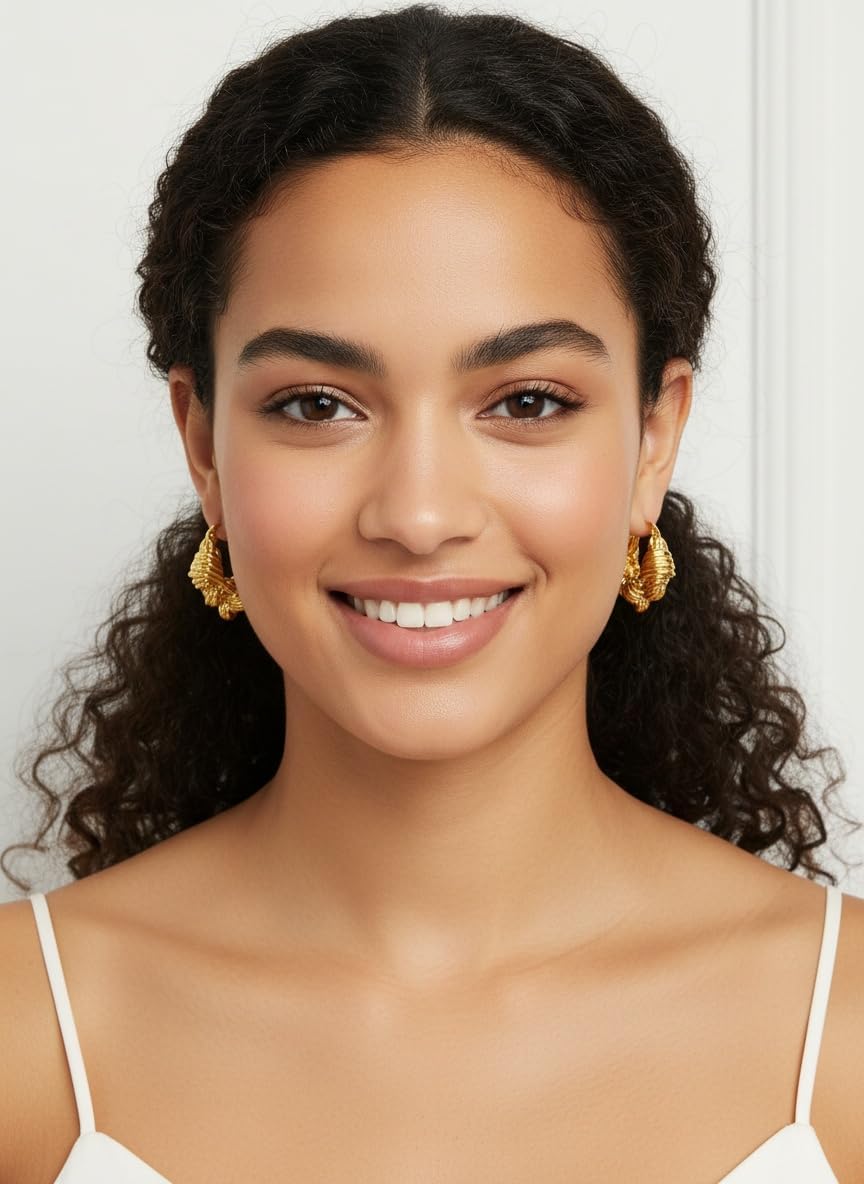 Gold Bamboo Hoop Knot Twist Earrings For Women Large Thick Y2k Jewelry - Image 5