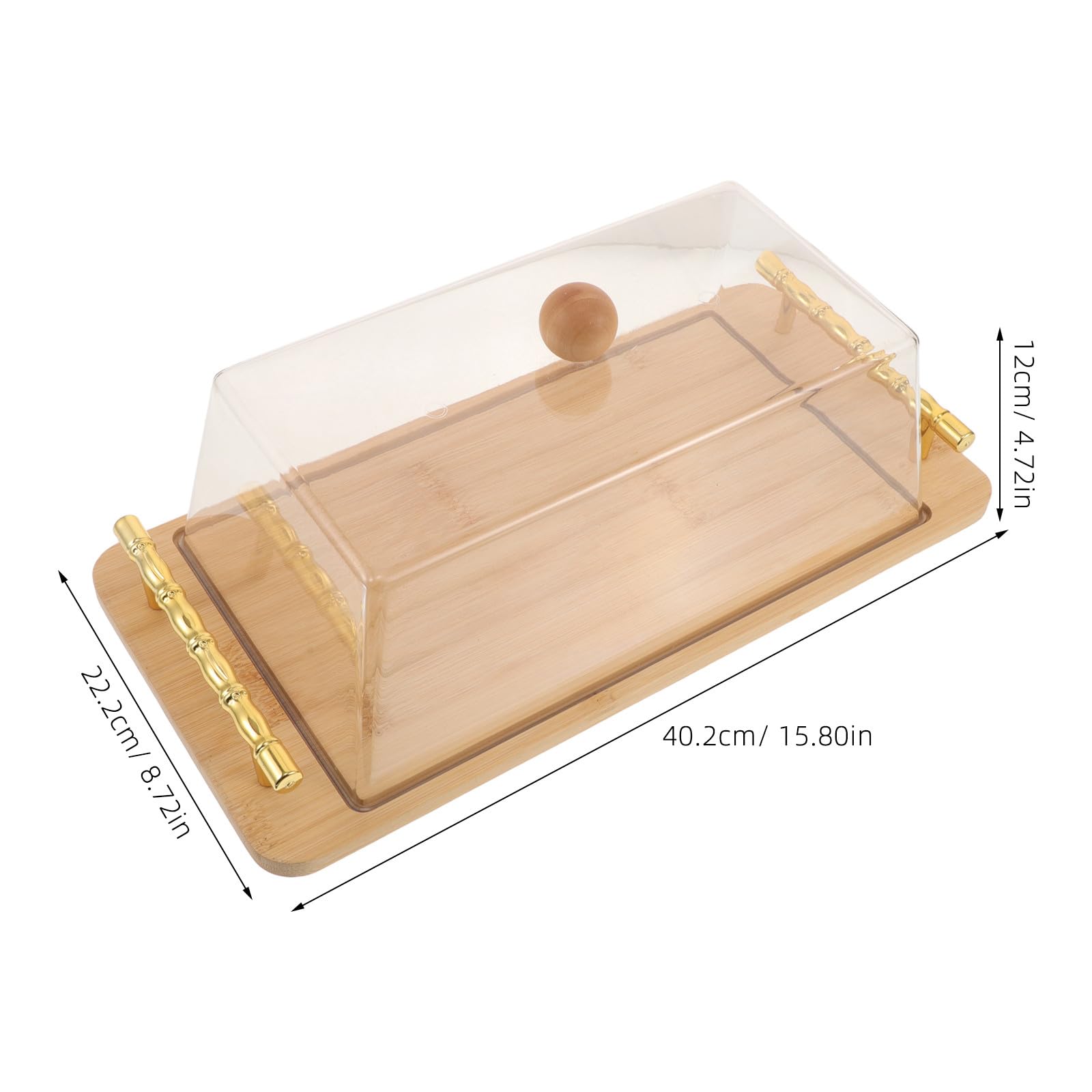 OUNONA Soporte para pasteles con tapa abovedada - Soporte para pasteles de bambú con tapa de acrílico irrompible, expositor de postres y tabla para servir cupcakes, quesos y frutas 40 x 22 cm