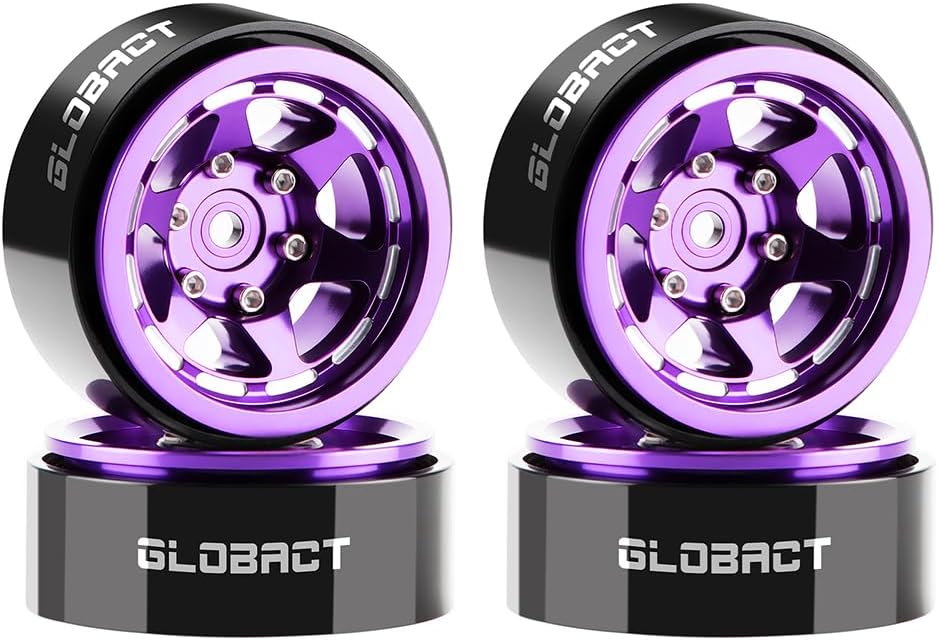 GLOBACT 1.3" Beadlock Wheels Offset -3.75mm Aluminum Alloy Wheels for Axial SCX24 AX24 TRX4M Upgrade 1/18 1/24 RC Crawler Parts (Black)