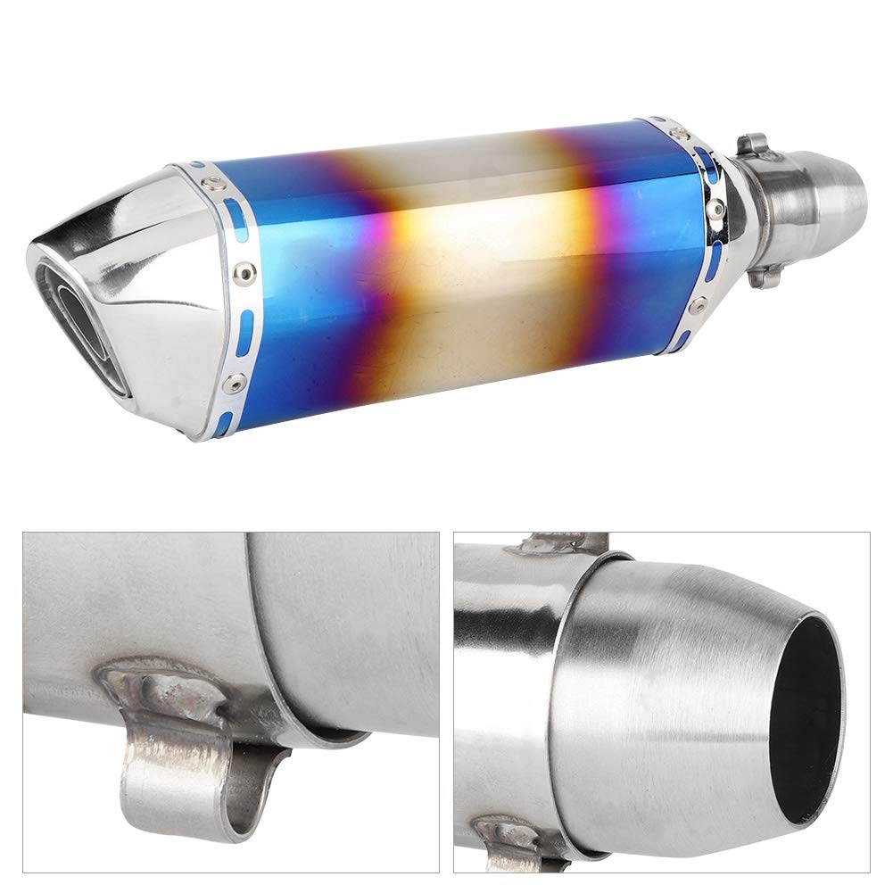 Tubo di Scarico della Coda, Moto Universale 51 Mm in Acciaio Inossidabile Coda Silenziatore Posteriore Tubo di Mostro di Scarico Blu Lucido