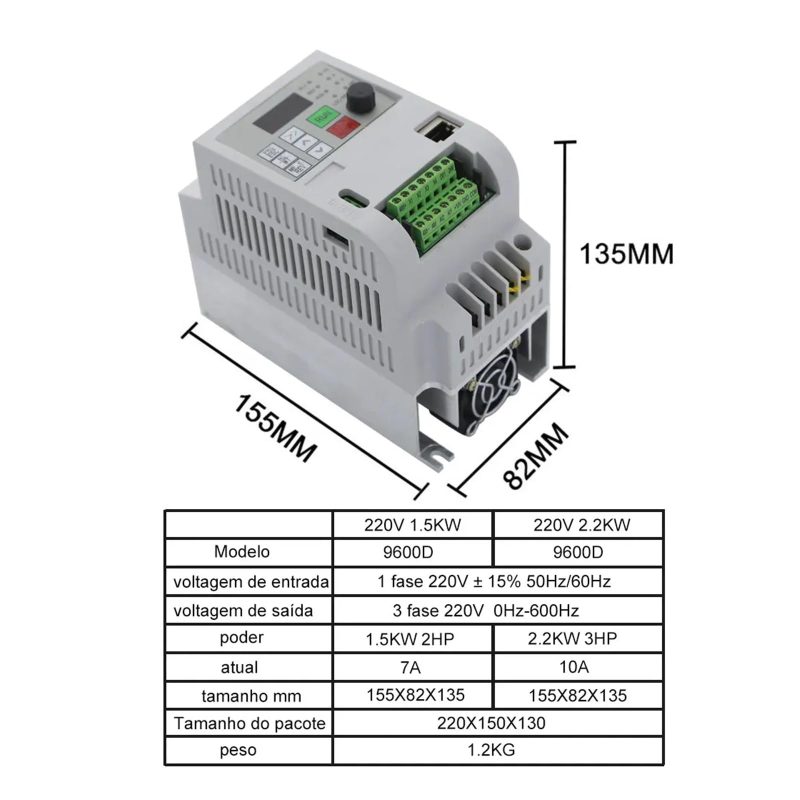 Variateur de fréquence VFD 2,2kW à 55kW, variateur de vitesse 380V/220V Protections multiples(380V,7.5KW)