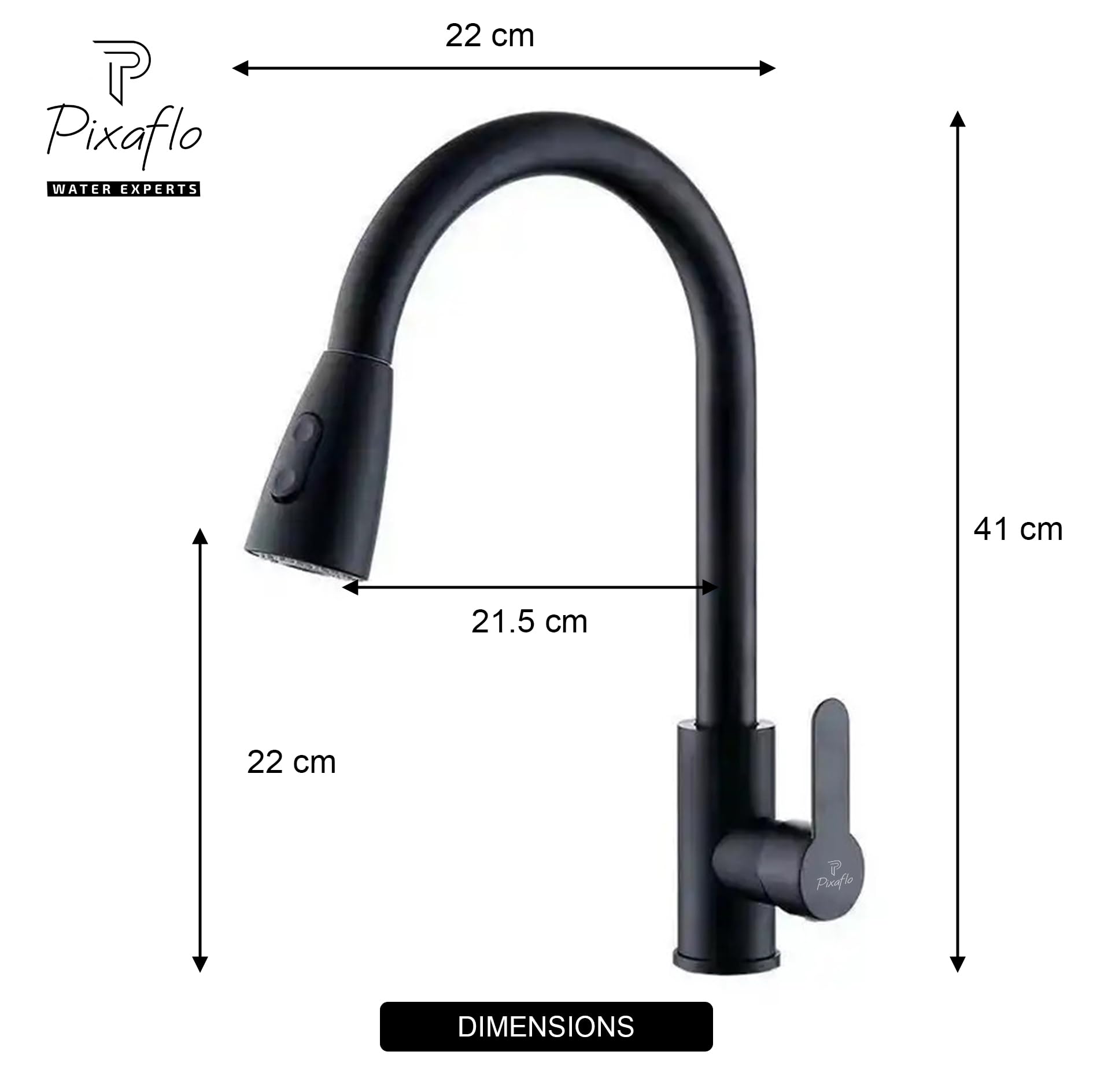 Pixaflo Black Kitchen Sink Mixer Tap - Swivel Spout -5