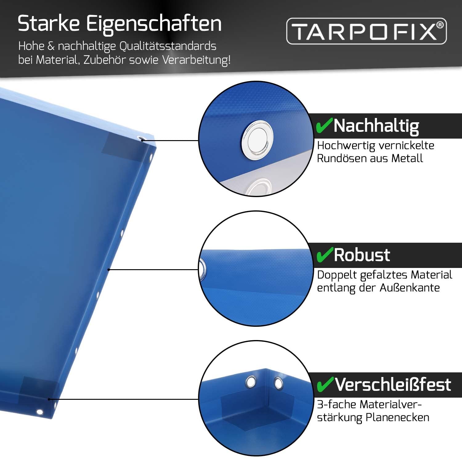 Tarpofix Aanhangerzeil, 160 x 115 cm, met zeiltouw, plat, pvc, versterkt, voor diverse autoaanhangers, blauw