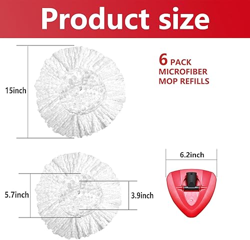 Miniatura 3 de Cabezal de repuesto para trapeador giratorio, paquete de 6 repuestos EasyWring, compatibles con trapeador giratorio triangular, repuestos de