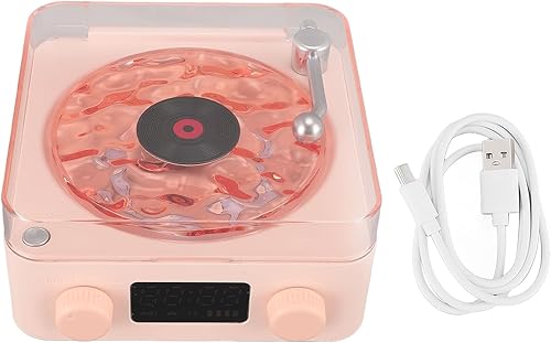 Miniatura 6 de GOWENIC Altavoz Bluetooth con tocadiscos, estéreo clásico a la antigua, con luz nocturna y pantalla de hora, bonito altavoz para dormitorios, salas