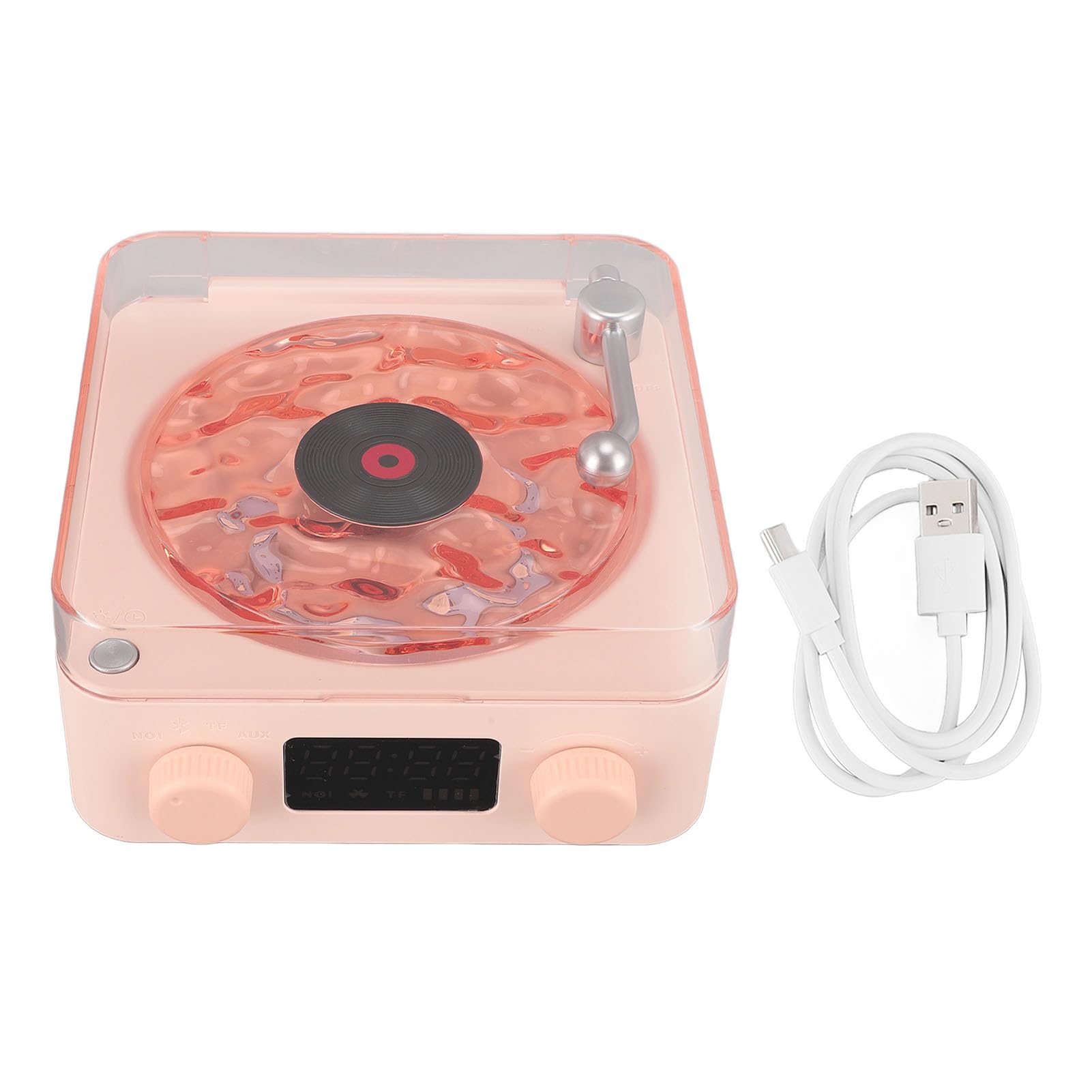 Giradischi Giradischi con Luce Notturna e Display 'Ora Ricevitore BT, Multifunzione 3 in 1, Giradischi Portatile per Intrattenimento e Decorazione (Roseo)