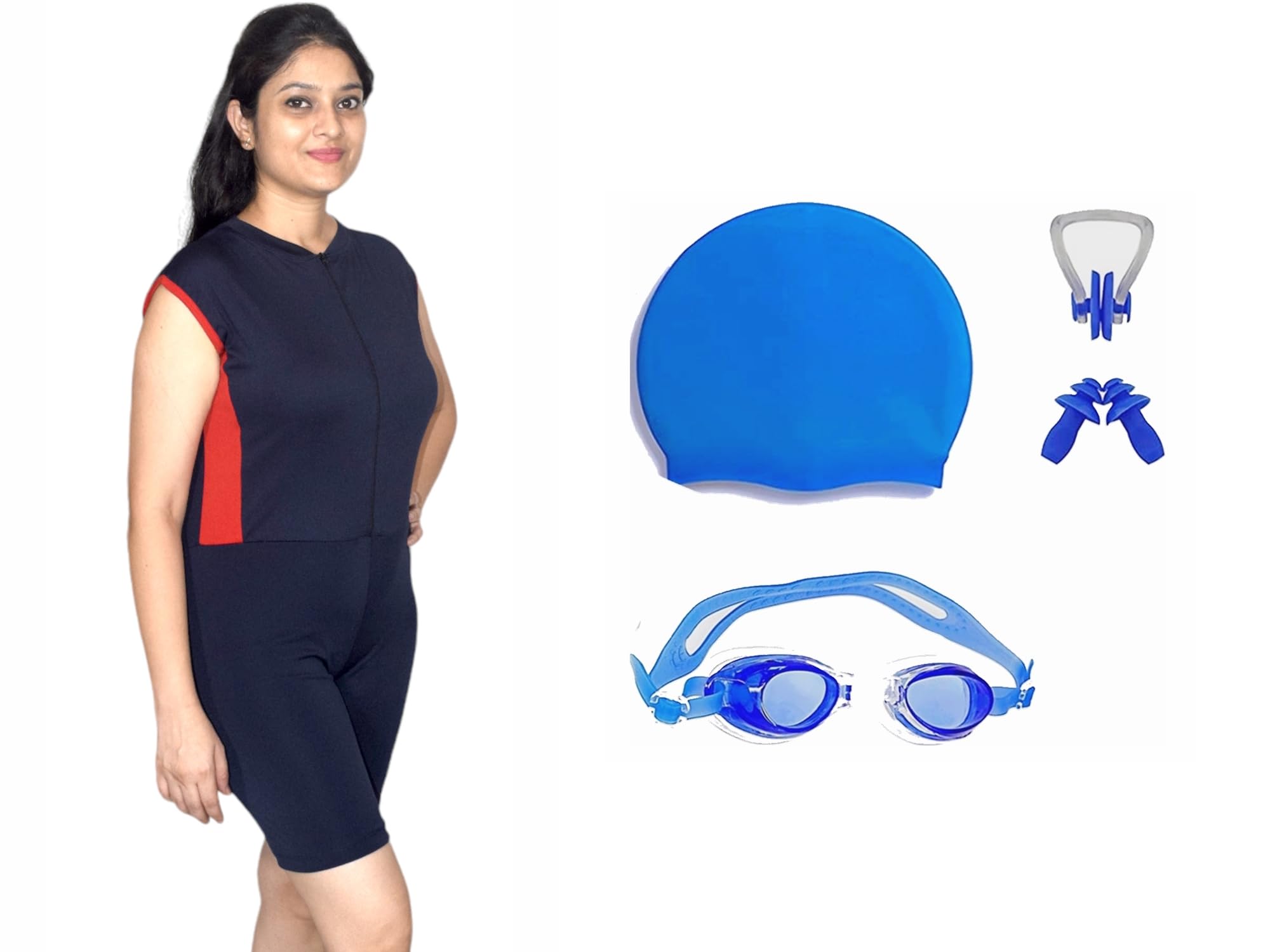aqua holic Women's Swimming Sleevless Suit with Swimming 1 Anti Fog Swimming Goggles + 1 Silicone Swimming Cap+ 1 Nose Clip+ 2 Ear Plugs-picture-30