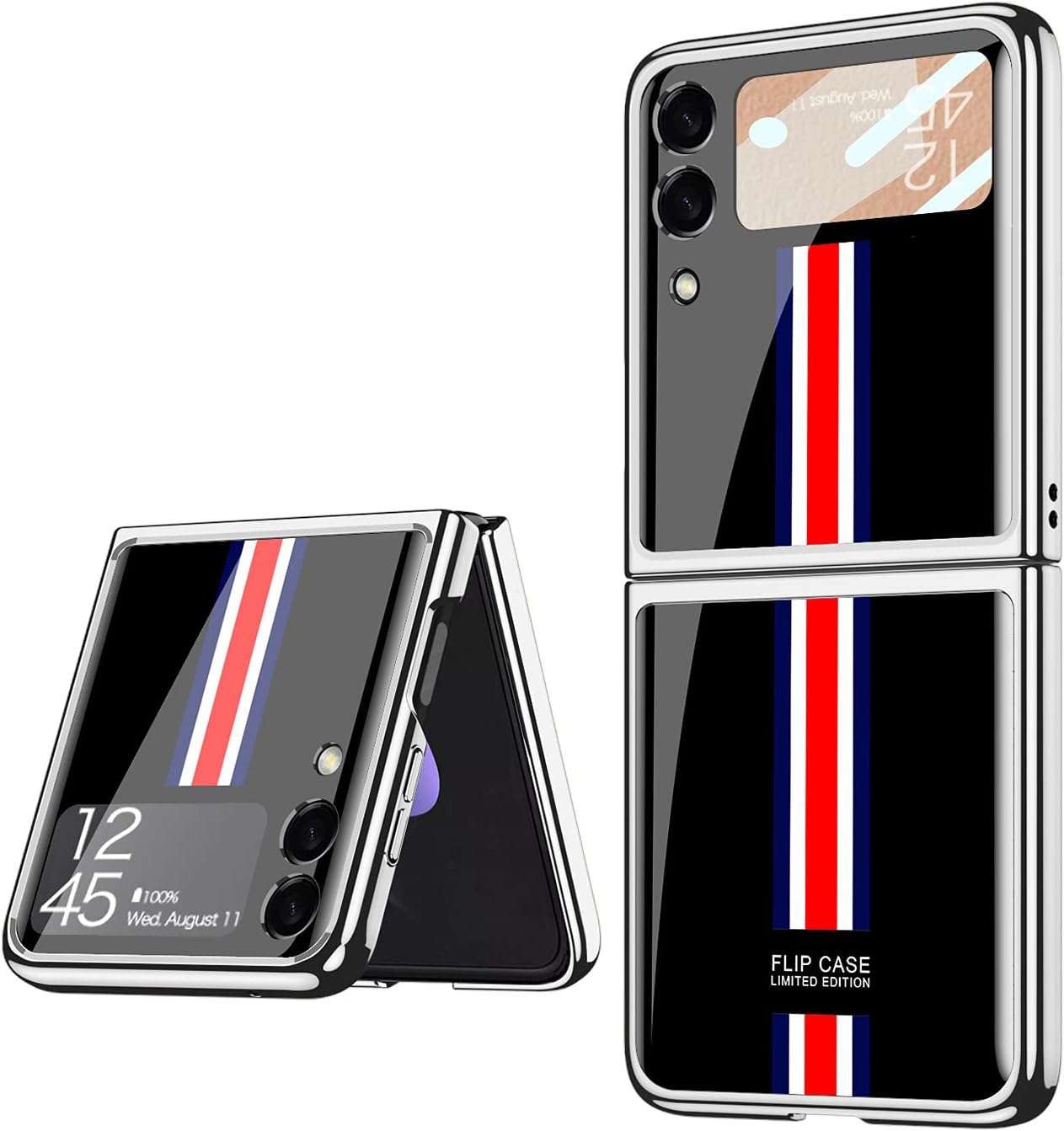 SHIEID Z Flip 3 Case, Z Flip 3 Case Ultra-Thin Tempered Glass Phone Case Protective Cover for Galaxy Z Flip 3 5G Fashion Electroplated PC Back Cover, Limited Black