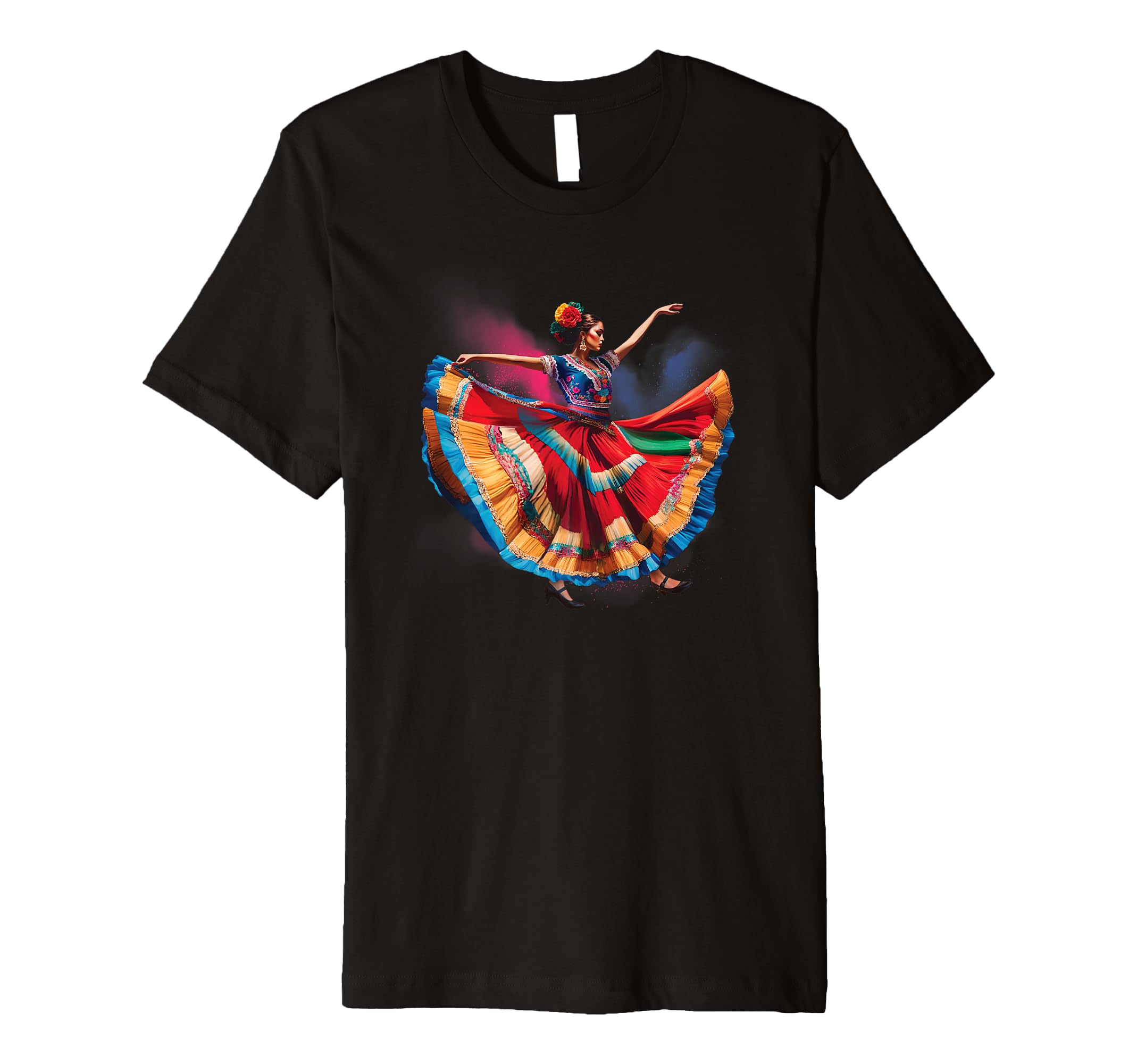 Folklorico Woman Dancing Mexican Heritage Folk Dance Premium T-Shirt
