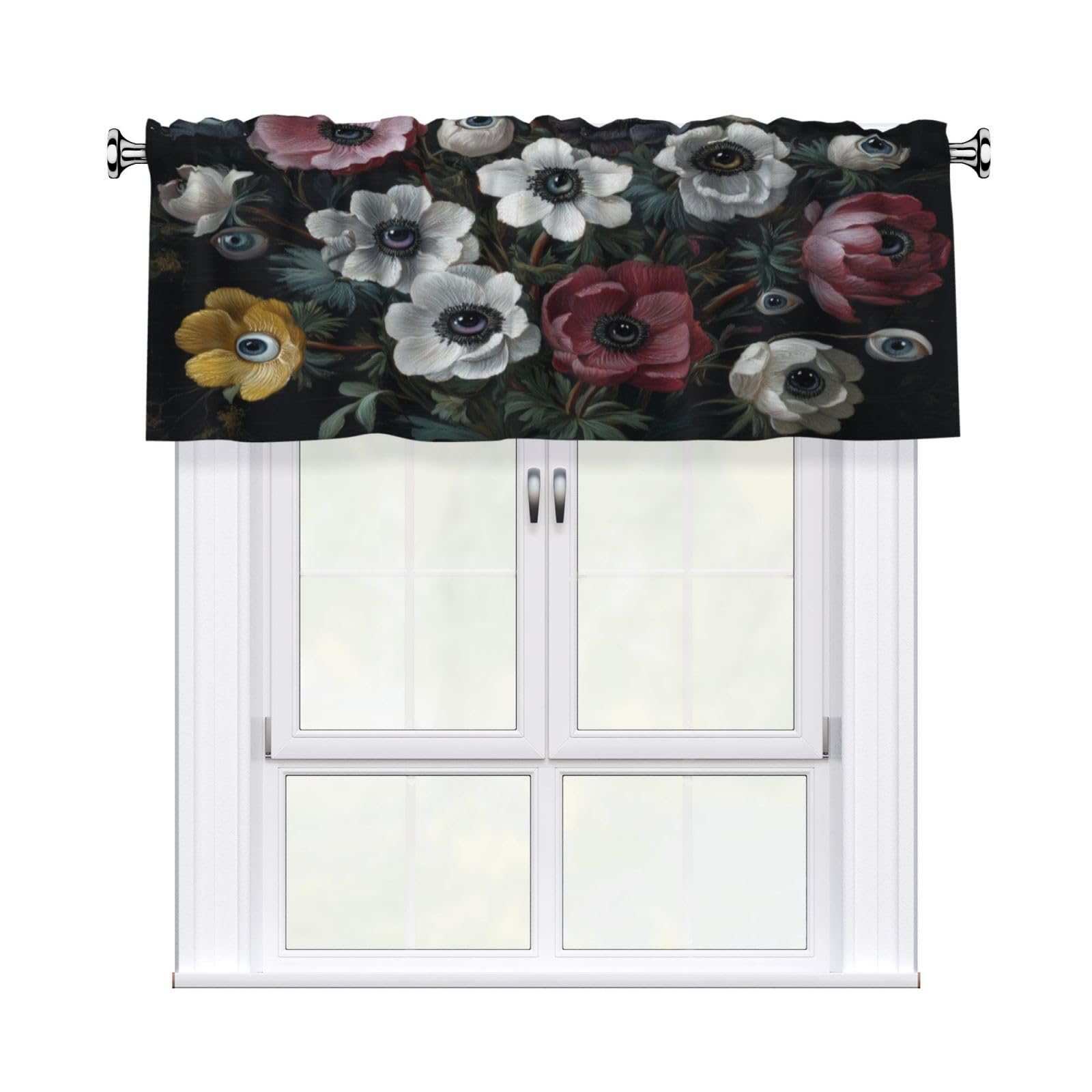 Woshuwo Vintage Victorian Gothic Flowers With Eyeballs Valances For Windows Rod Pocket Window Treatment Short Curtains For Kitchen Living Room Bedroom Decor 54x18in