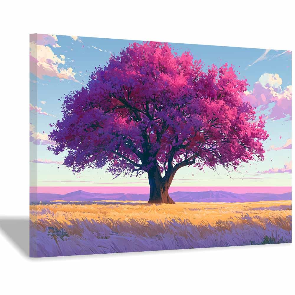 HOQIU Tree Wall Art Purple moon tree artwork, home canvas prints, for Bathroom Living Room Bedroom(Multicolor)-60x80cm Framed