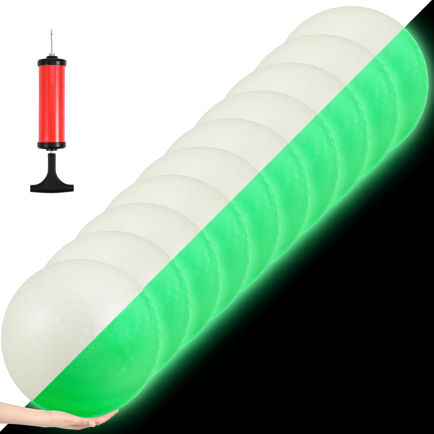 Libima 10 Pcs 8.5 Inches Glow in The Dark Kickballs Dodgeballs Light up Playground Ball Bouncy Balls with Pump for Kids Adults Playground School Backyard Game Outdoor Glow in The Dark Games