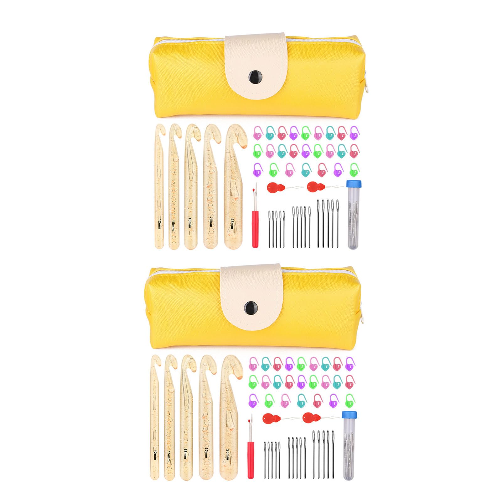 Hsioluted 100Pcs Ergonomic Crochet Hook Big Eye Knitting Needle Knitting Marker Threader Set with Case for Beginner Crocheting Sewing Supplies