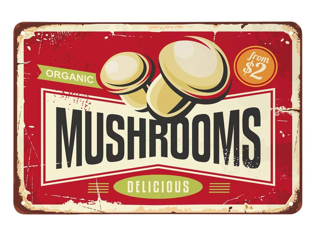 SMAZDFXX Mushrooms Tin Sign,Vintage Metal Tin Signs for Cafes Bars Pubs Shop Wall Decorative Funny Retro Signs for Men Women 8"x12"