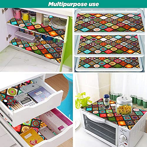 Image of Multipurpose Waterproof PVC Refrigerator /Fridge Drawer Mats Washable Non-Slip Shelf Liners for Kitchen Set of 6 Pcs (Ethnic Multi, 17.5x11.5 Inch)