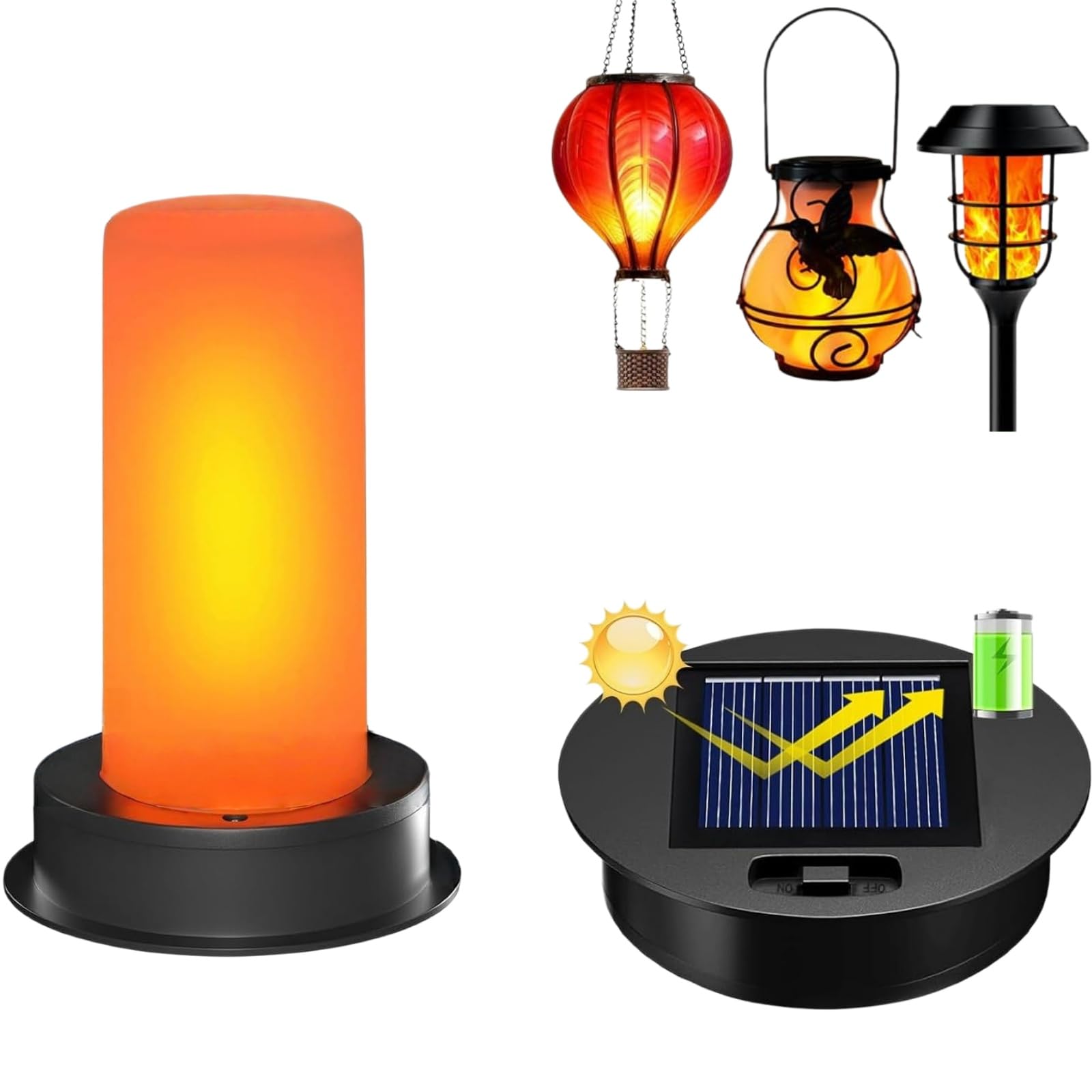 Hot Air Balloon Solar Lantern, 2/4 Pack Solar Light Replacement Tops with Flickering Flame Effect, IP65 Waterproof LED for Outdoor Lanterns, Torches & Decor (2 Pack)