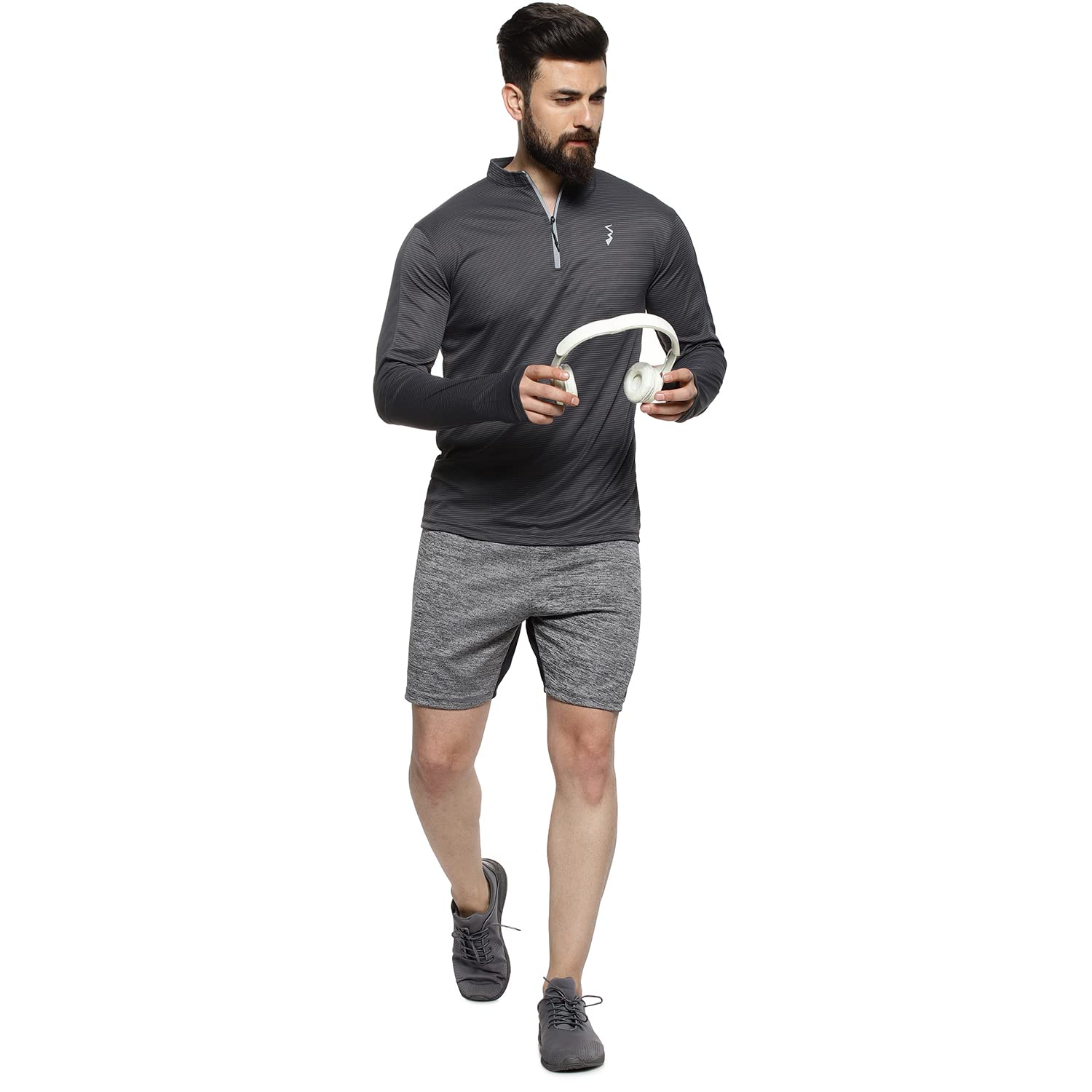 Campus Sutra Camiseta básica deportiva para hombre para uso casual, cuello alto, manga larga, cierre de media cremallera, camiseta de poliéster fabricada con ajuste cómodo para el uso diario