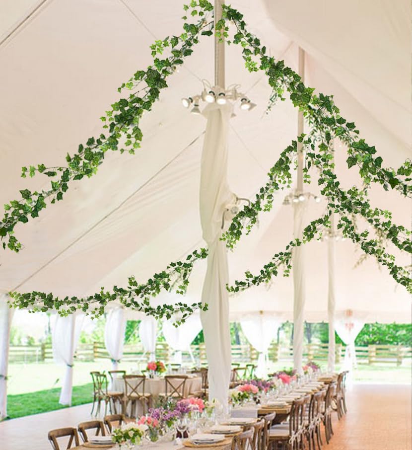 RECUTMS 2Pcs Hanging Ivy Garlands Artificial Vine Leaves Fake Greenery Silk Plants Decor for Wedding Home Wall Party Indoor Outdoor Decoration 74.8inch - Image 5