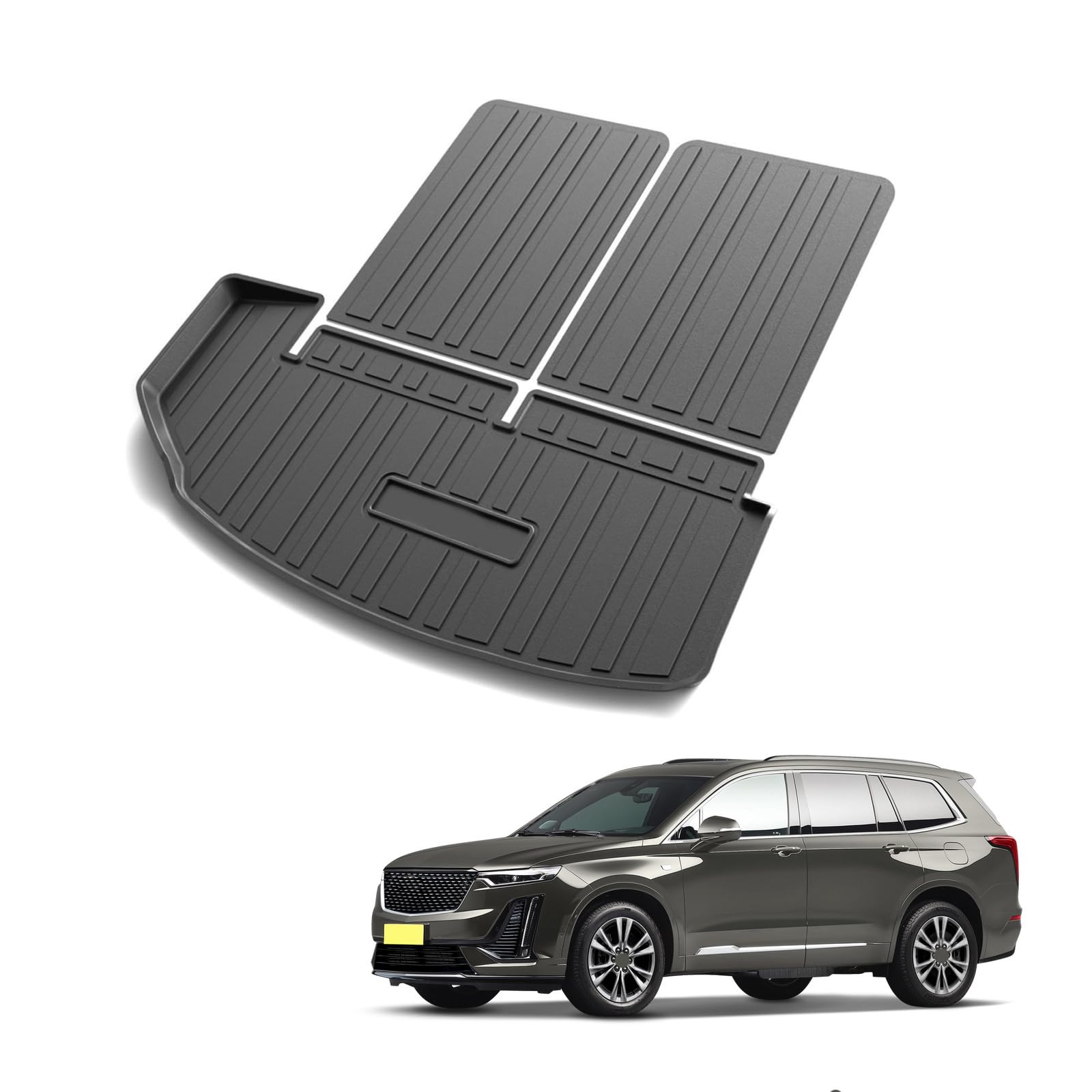 Cargo Mat & Backrest Mats Compatible with Cadillac XT6 2020-2024 - Black TPE All Weather Waterproof Rear Cargo Liner Rear Trunk Liner Back Seat Cover Protector