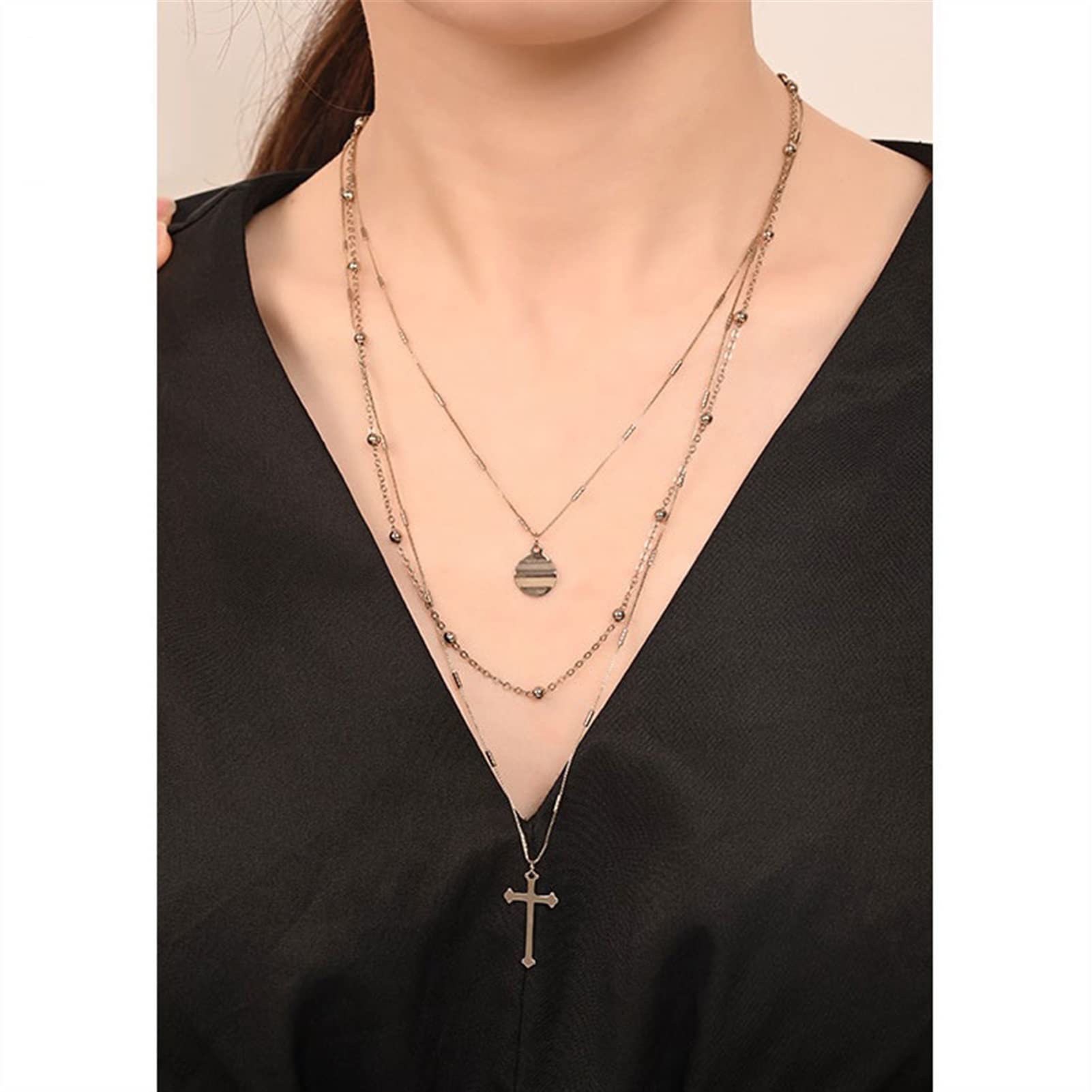 TOMYEUS Collane da Donna Collana a Ciondolo a Ciondolo a più Strato di Moda Versatile Collana Lunga e Sottile Elegante Collana con Pendente