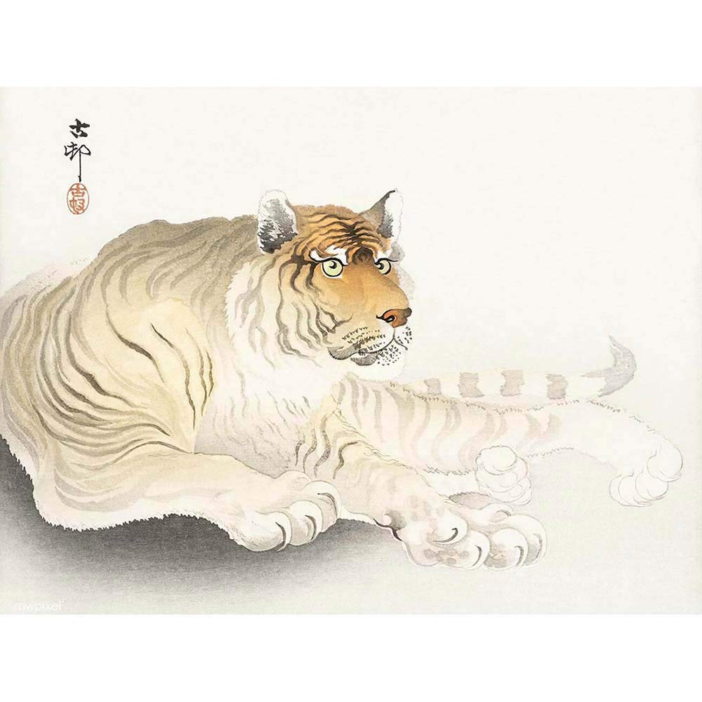 Wee Blue Coo Tiger Watercolour Ohara Koson Art Print Poster Wall Decor 12X16 Inch