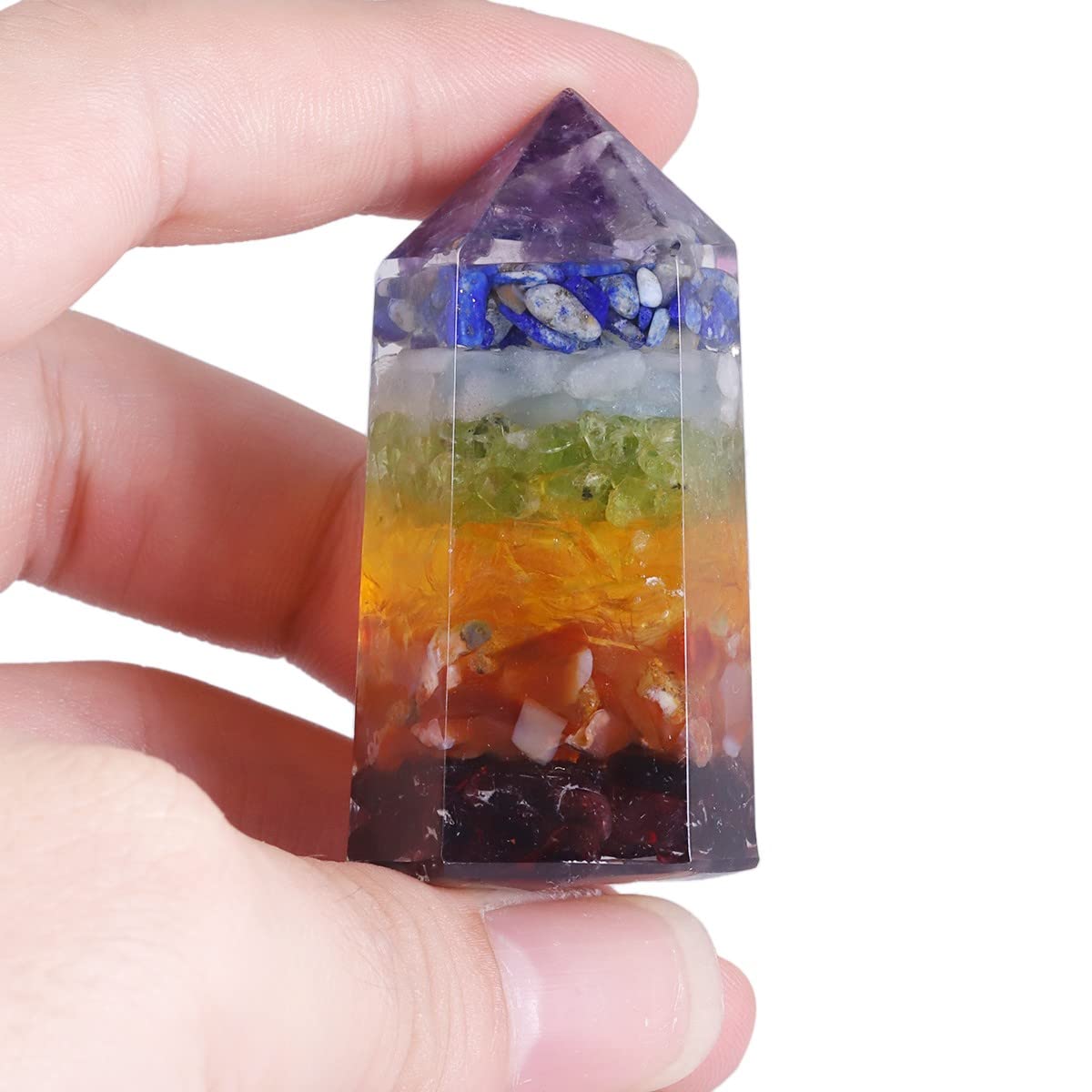 mookaitedecor Lote de 2 varillas de piedra de cristal puntiagudas Reiki, columna de piedras enrolladas pulidas de 6 caras para meditación y decoración, 7 chakras