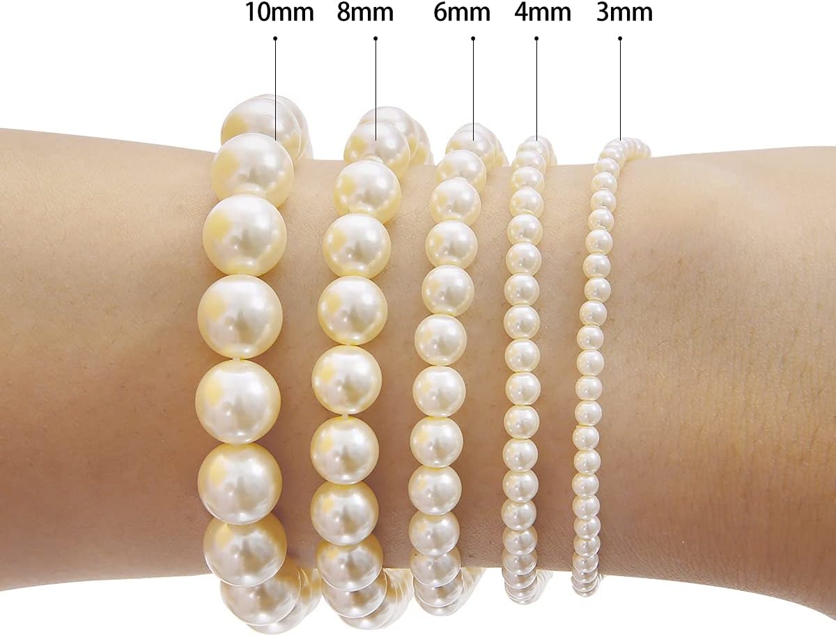 Glass Pearl Beads Round Beige 4mm Loose Gemstone Beads for DIY Jewelry Making 15.8''/Strand