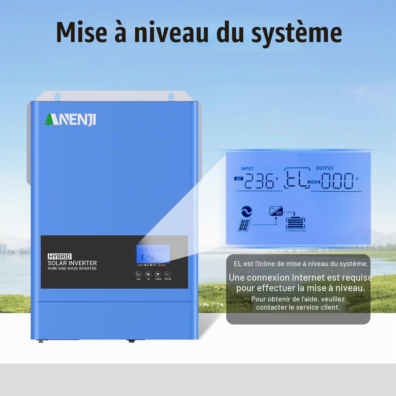 Onduleur Hybride Solaire 6200W 48VDC à 230VAC Onduleur à Onde sinusoïdale Pure avec régulateur de Charge Solaire MPPT 120A, Tension d'entrée PV Max. 500V, pour Batteries Lithium 48V