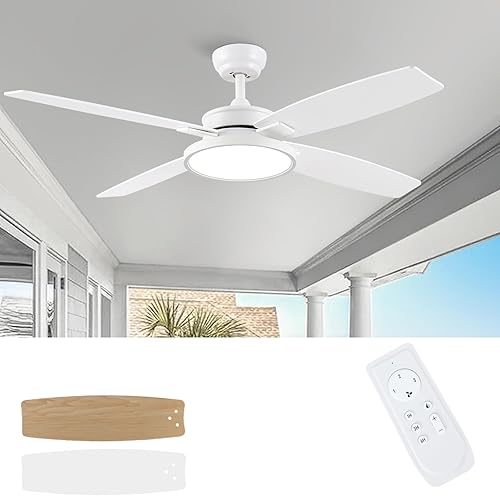 SNJ Ventilador de techo blanco con luz, ventiladores de techo de 52 pulgadas con luces y control remoto, ventiladores modernos para dormitorio