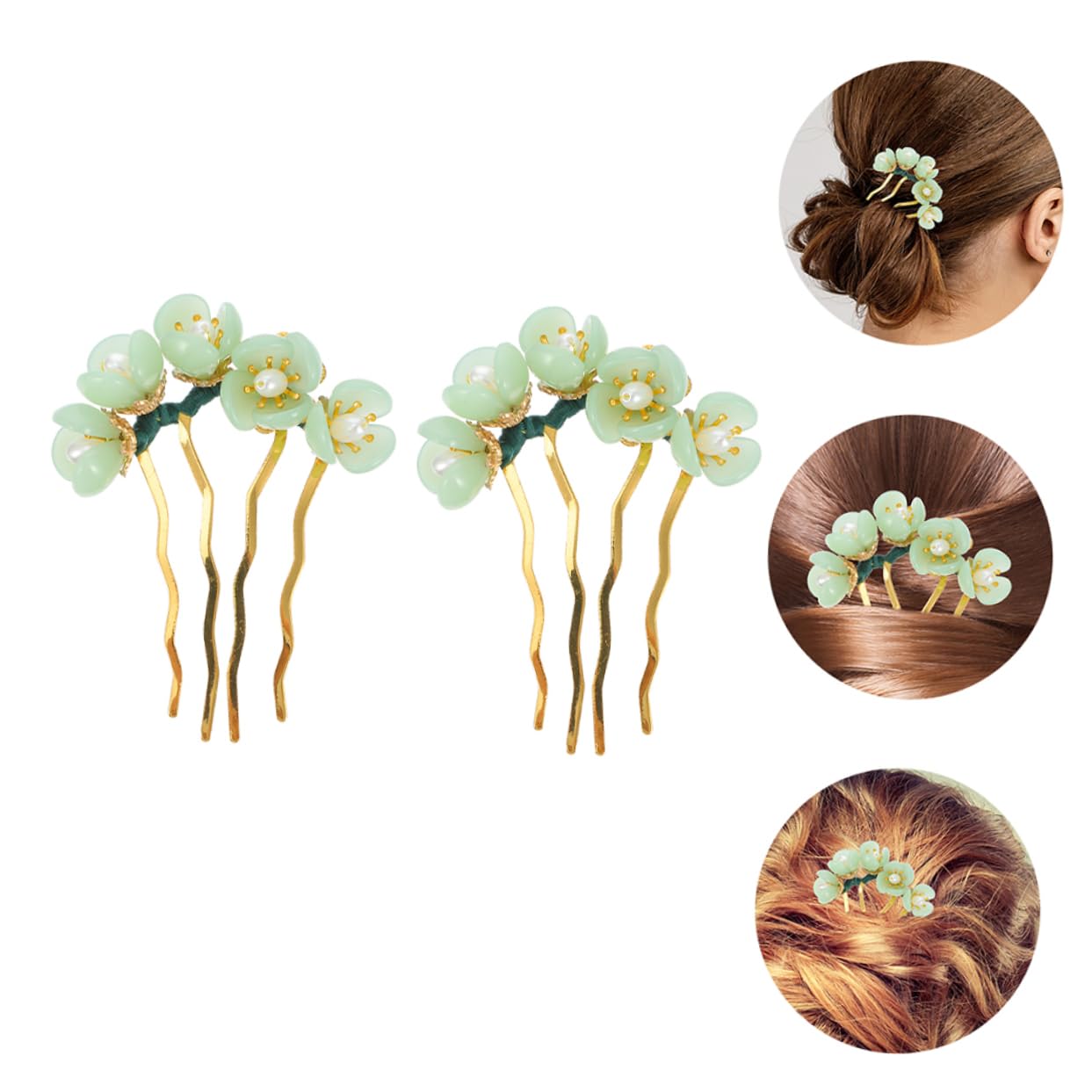 BELLIFFY 2pcs Vintage Flower Hairpin Classic Jade Hair Sticks for Elegant Hairstyles Hair Accessories for Parties and Costumes - Image 4