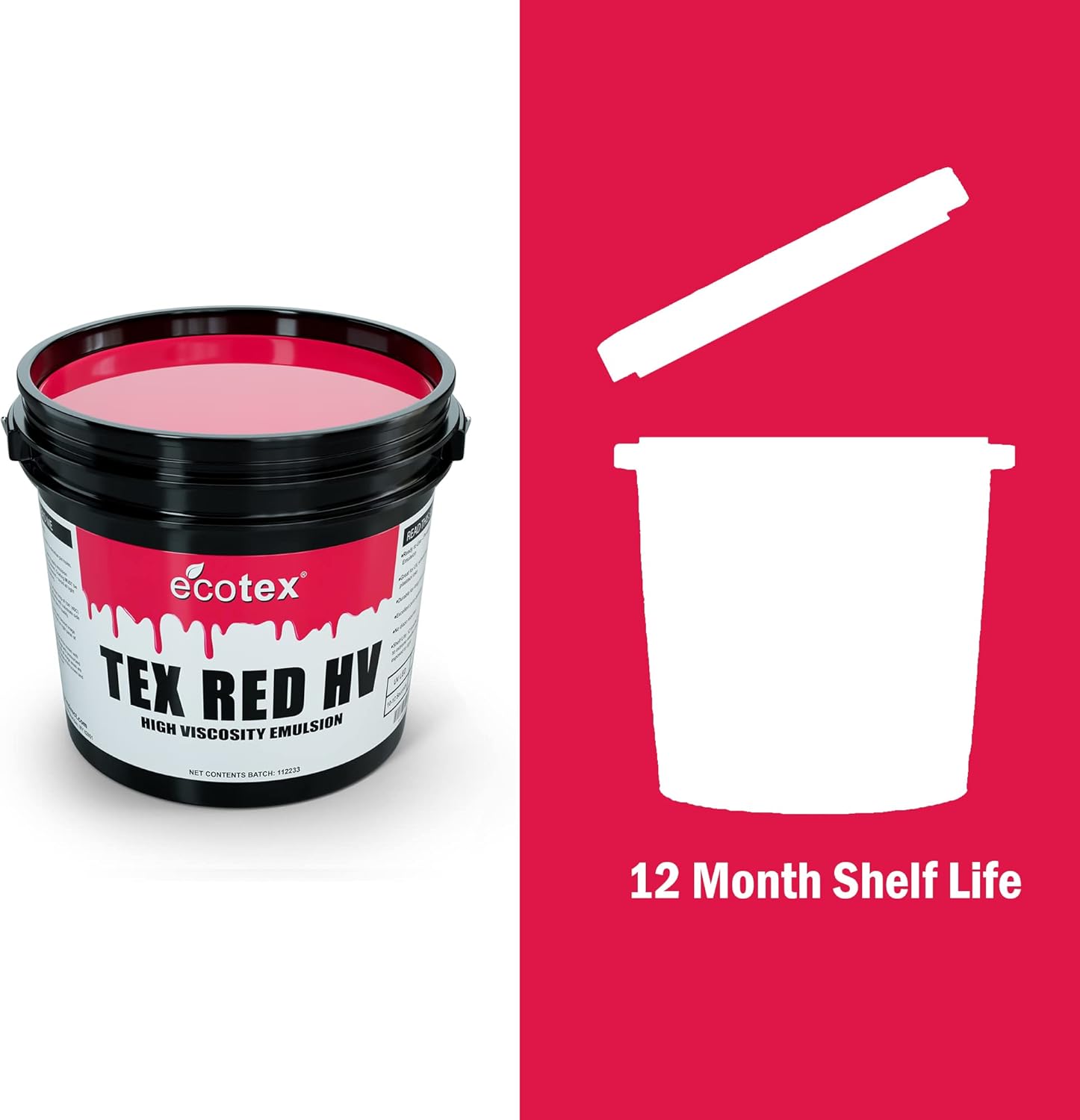 Ecotex® Tex Red HV Emulsion (Pint - 16oz.) - High Viscosity Pre-Sensitized Screen Printing Emulsion, for Plastisol and UV Inks, Silk Screens, Textiles, and Fabric - Screen Printing Supplies