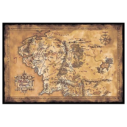Close Up Póster El Señor de los Anillos - Mapa de la Tierra Media (Oscuro) (91,5cm x 61cm)