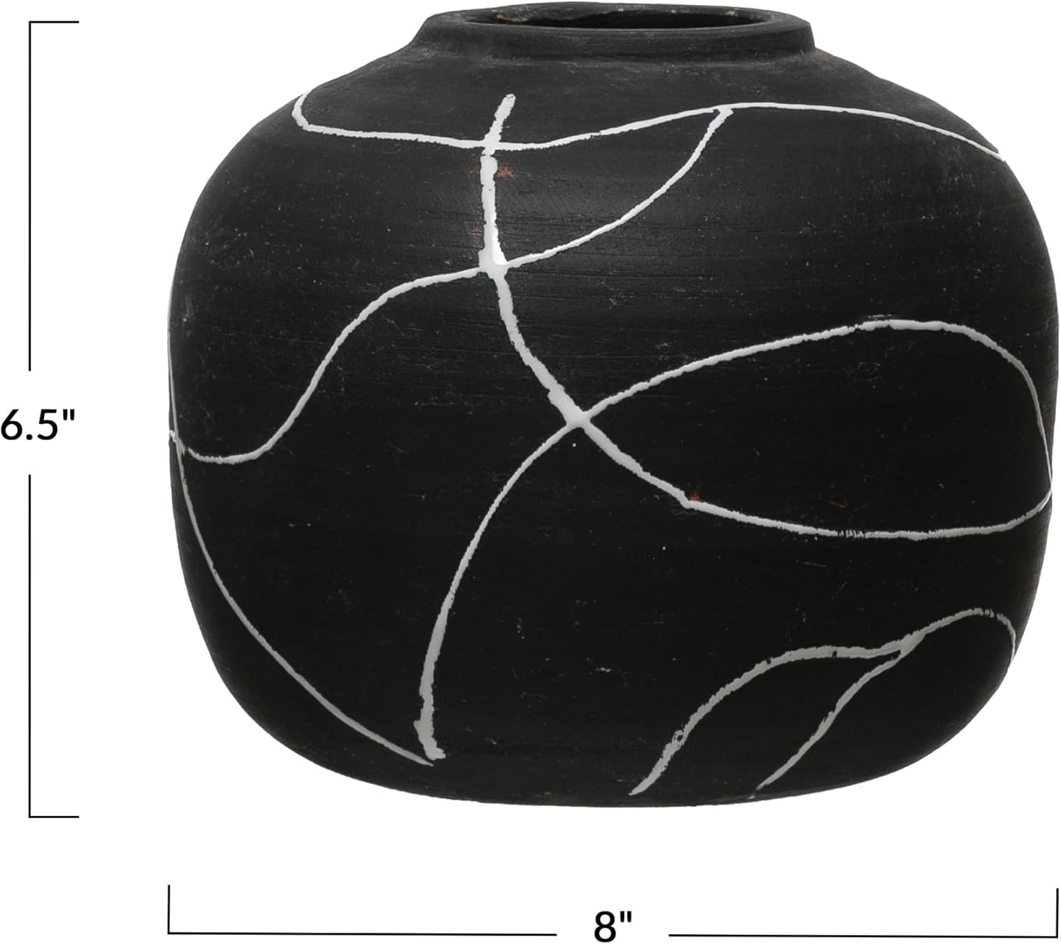 Creative Co-Op Round Decorative Stoneware Vase with Hand-Painted Intersecting Lines, Black and White