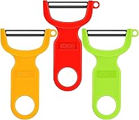 KITCHPOWER Vegetable Peeler 3-Pack - Sharp Carbon Steel Blades, Ergonomic Handles, Red/Green/Yellow for Fruits & Veggies