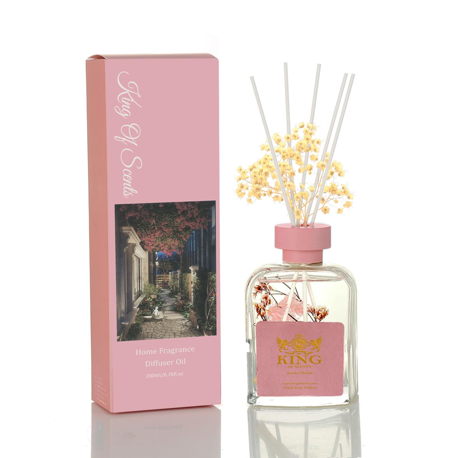 KING OF SCENTS Reed Diffuser (200ml) Reed Diffuser Set,Reed Diffuser & Oil Diffuser Sticks with Flower, Aromatherapy, Home & Kitchen Décor,Fragrance and Gifts (FIR and Juniper)