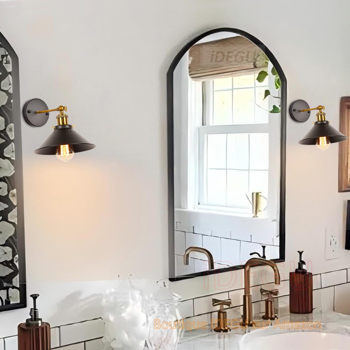 iDEGU Lot de 2 Applique Murale Industrielle Lampe de Plafond de Style Edison Métal Plafonnier Rétro avec Rotation à 180 Degrés - 220mm, Noir (sans ampoules)