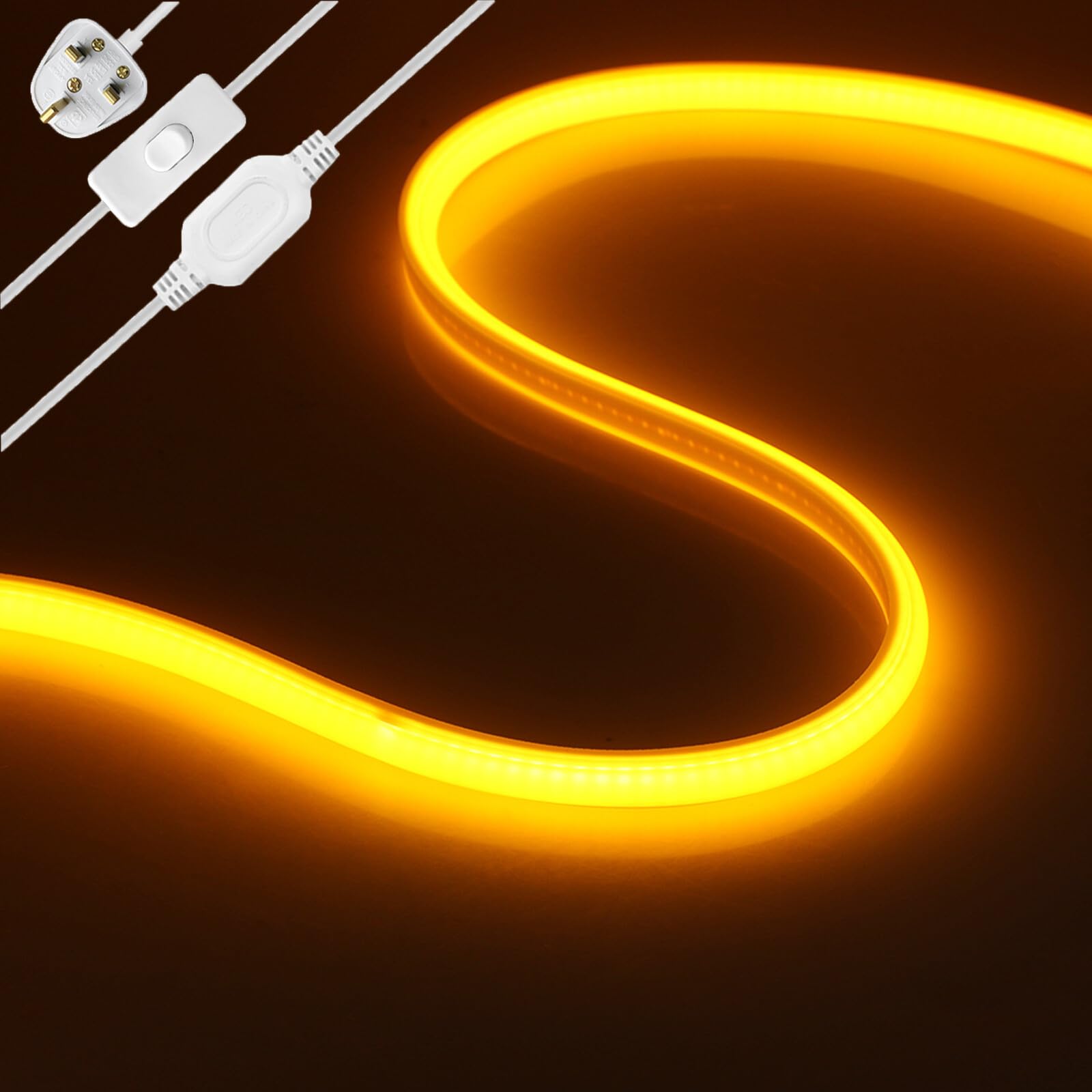KAFULA 220V COB LED Neon Strip with On/Off Design [17M，Yellow], IP65 Waterproof Flexible, 288 LEDs/m FCOB LED Strip CRI85+, Cuttable Every 50cm, Home/Store Decorative Lighting — image 1