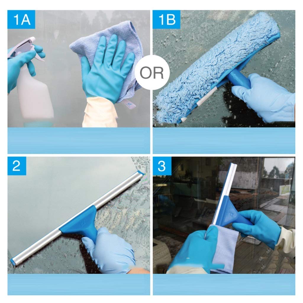 EFREINIGUNG Duschabzieher, Microfaser Scrubber, Gummi Glaswischerblätter Rostfreier Stahl Einstellbar Fensterreinigung Combo Mit Gießkanne (Color : A, Size : Brush Head 30cm)