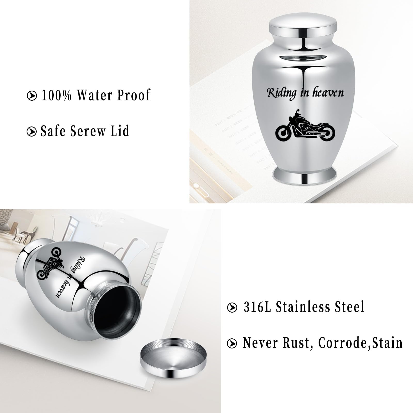 Large Urns for Ashes Human Adult Female Male Stainless Steel Memorial Burial Funeral Decorative Urns for Ashes Keepsake - Image 4