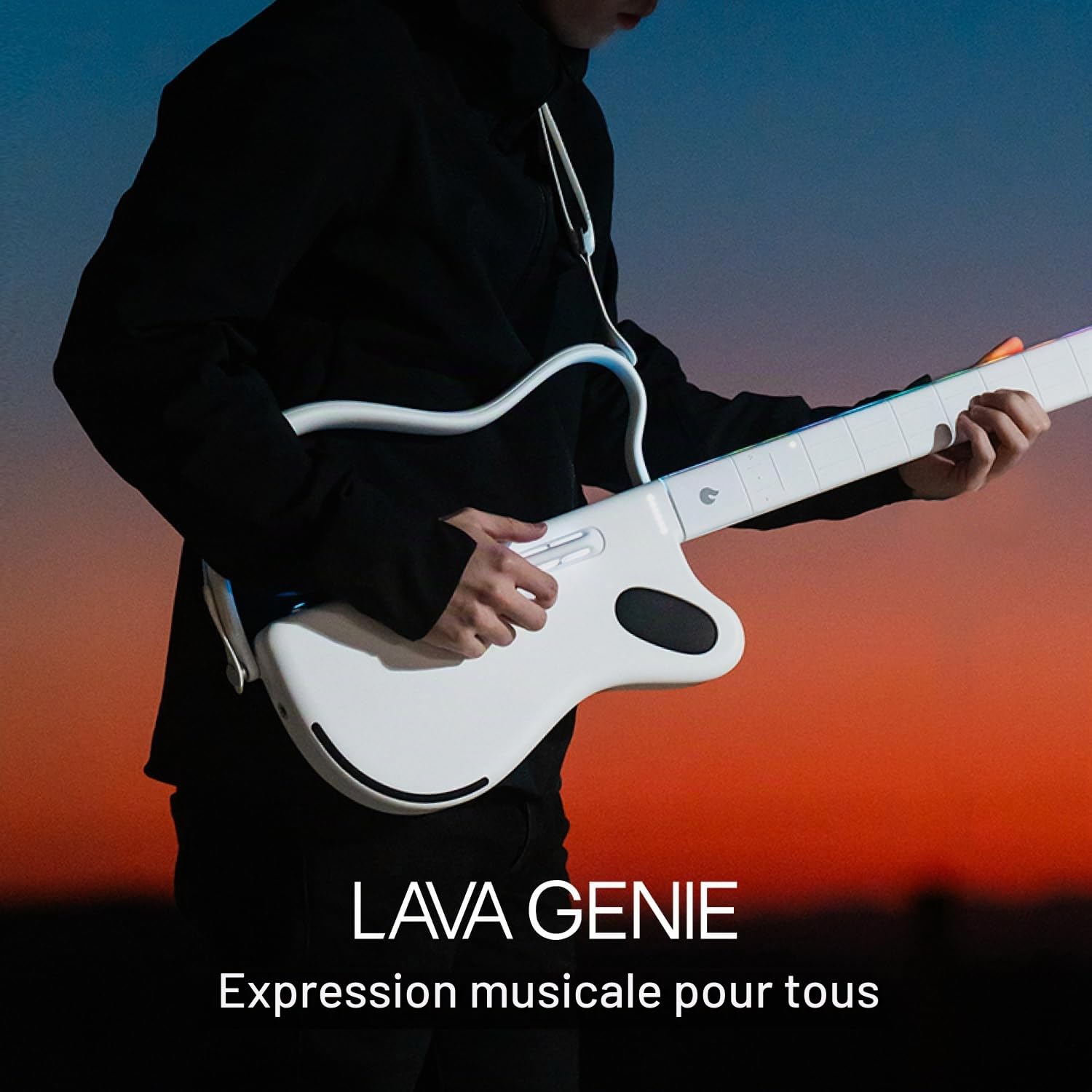 LAVA GENIE Guitare Sampler, Sans Cordes, Des centaines de Préréglages d'instruments, Haut-parleur intégré, Pliable, Amovible, Blanc, 30,5 Pouces