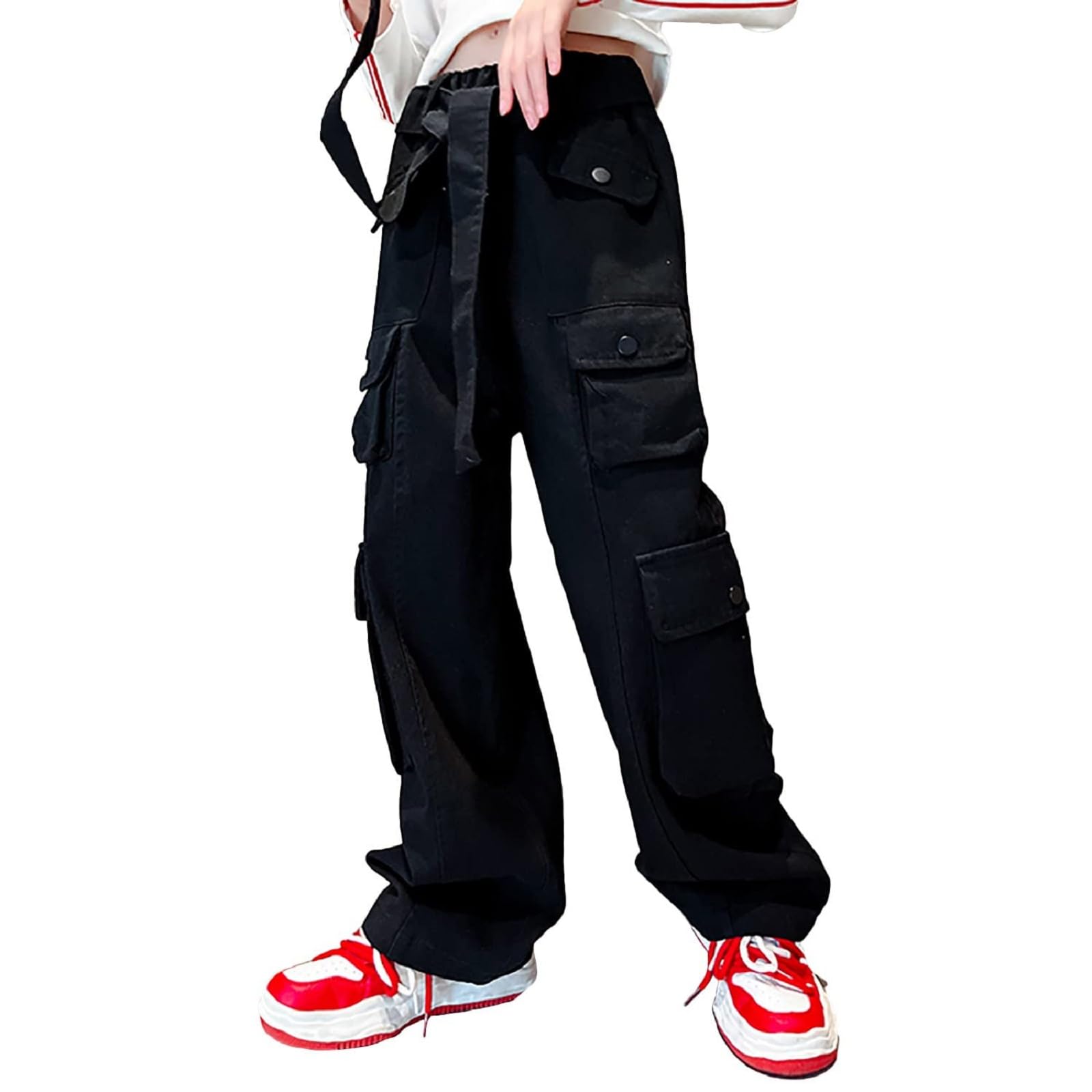 Rolanko Pantaloni cargo larghi Y2K da ragazza, pantaloni cargo jeans a gamba larga con tasche multiple, 4-15 anni